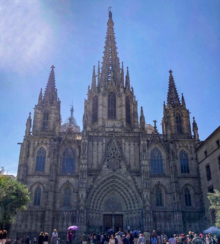 Cathedral of Barcelona in the Gothic quarter on a weekend in Barcelona