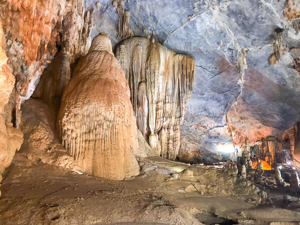 Stalactites and stalagmites in Paradise Cave in Phong Nha