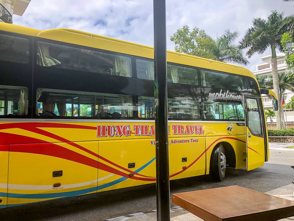 Exterior view of a sleeper bus in Phong Nha Vietnam