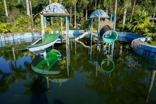 abandoned water park childrens slides left in disrepair