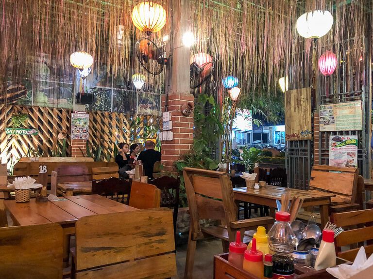 Visitors inside Bamboo cafe in Phong Nha