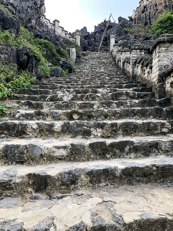 old stone staircase leading up to Mua Cave viewpoint Ninh Binh