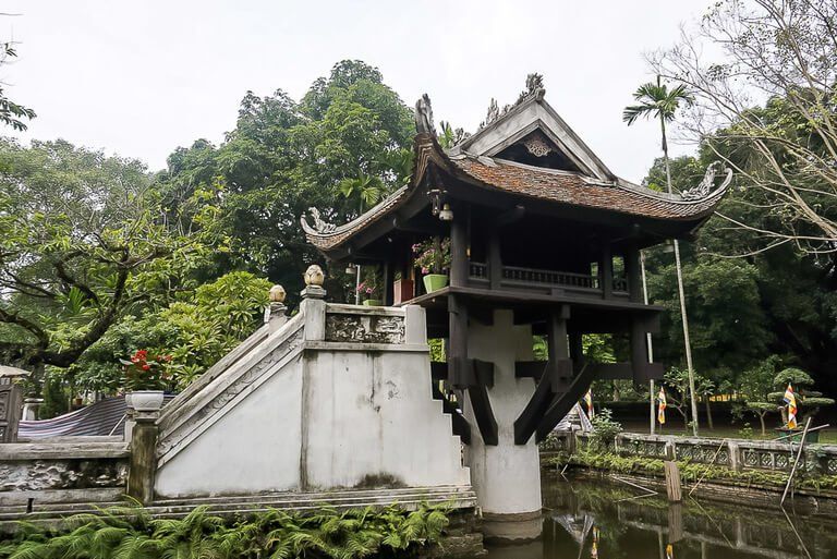 Hanoi One Pillar Pagoda single column in a lotus pond with temple on top