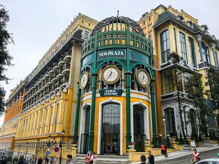 The large yellow Sun Plaza is the starting point for the Fanipan cable car