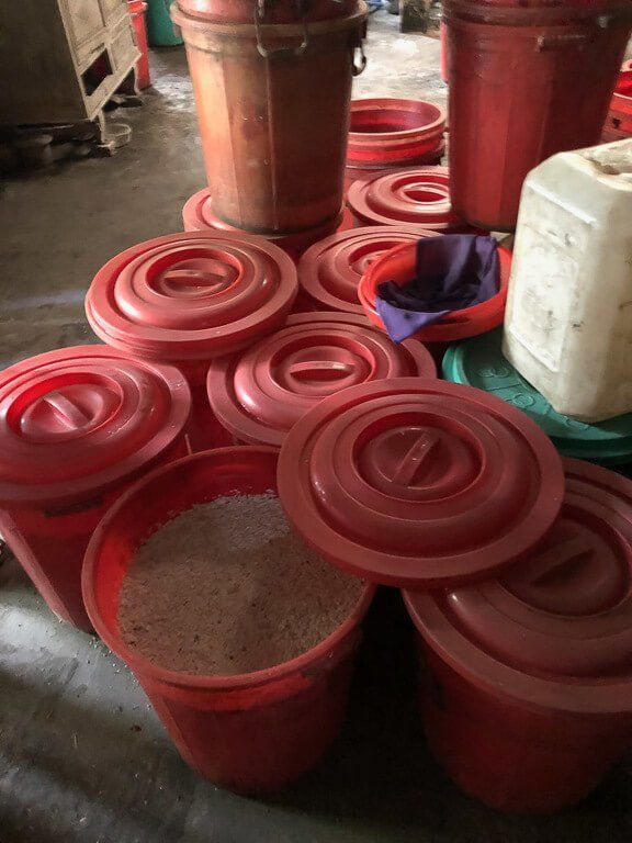 Red barrels filled with rice wine