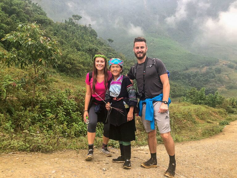 Mark Kristen and Mama Sung our Hmong guide trekking sapa