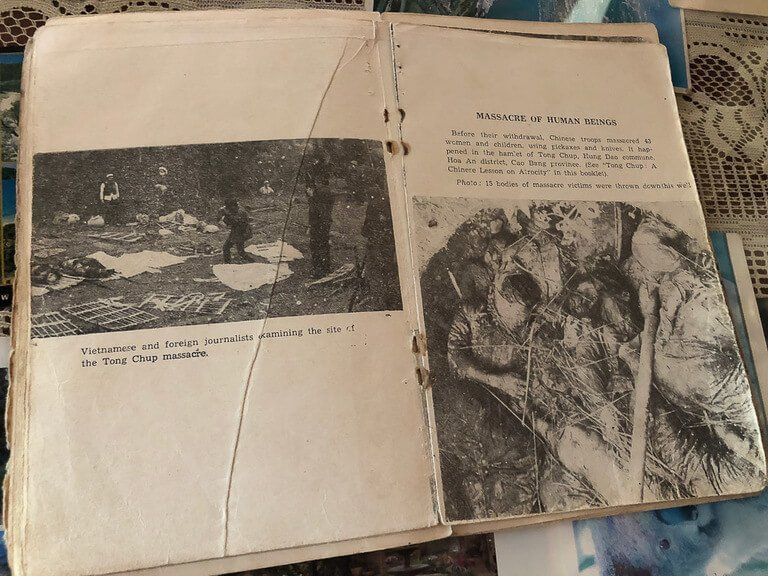 very old book depicting a massacre in vietnam