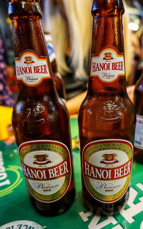 Beer bottles on beer street in hanoi cheap to drink
