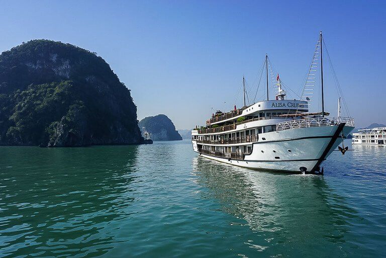 Cruise ship in Halong Bay third stop of 3 week Vietnam Itinerary