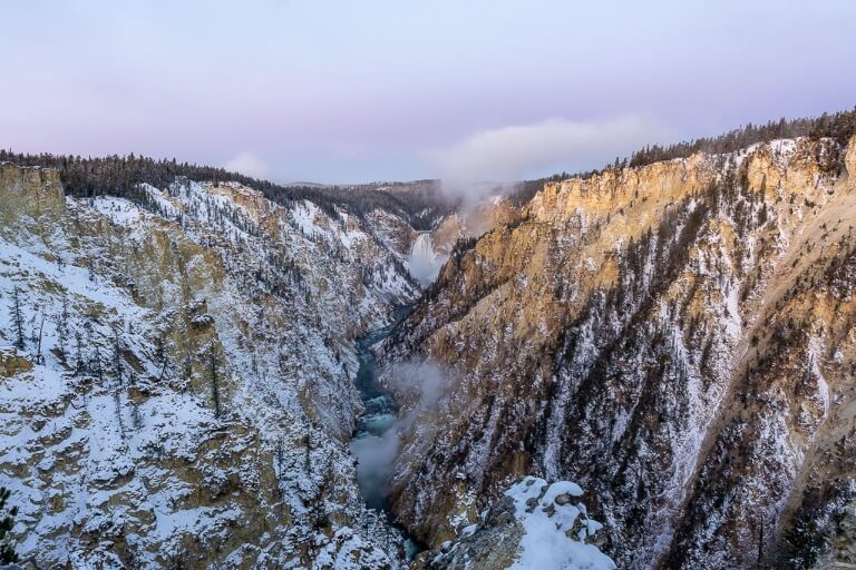 Grand Canyon of the Yellowstone River lower falls purple sky