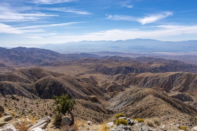 Spectacular scenery from Keys View across Coachella Valley and San Andreas fault line on Joshua Tree day trip