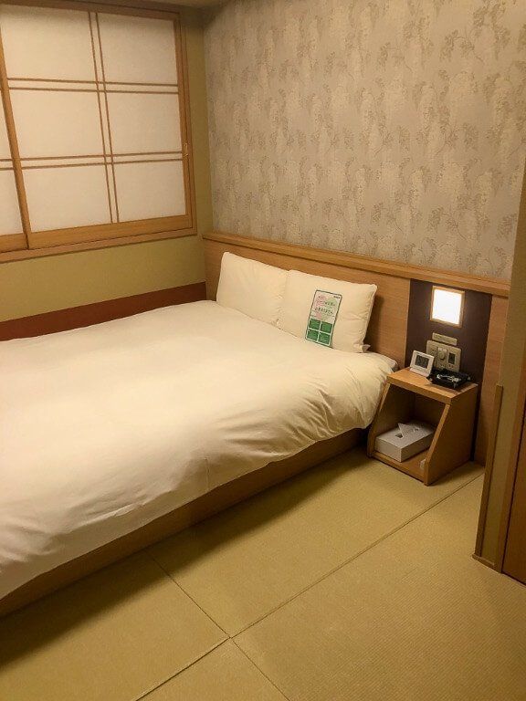 Big comfy bed and room view in Onyado Nono Nara Onsen Ryokan