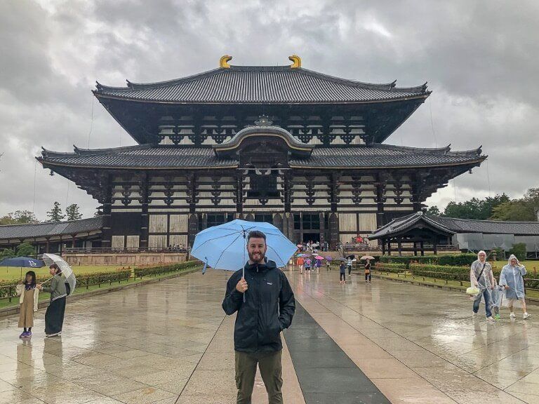 Mark outside Todaiji temple on a day trip to Nara from Kyoto in Japan
