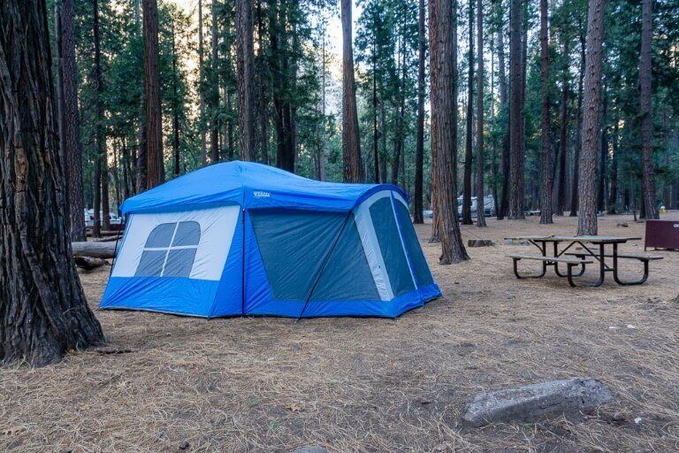 tent in upper pines campground Yosemite national park in trees