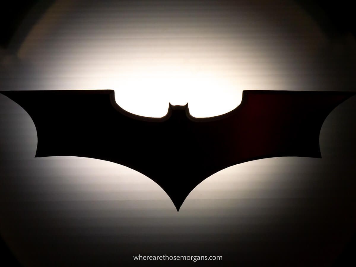 Batman emblem in light at Warner Bros studio tour Hollywood review