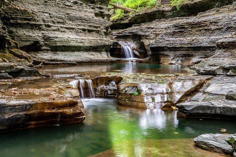 Epic gorge and waterfalls with plunge pools on gorge trail at buttermilk falls state park Ithaca ny finger lakes
