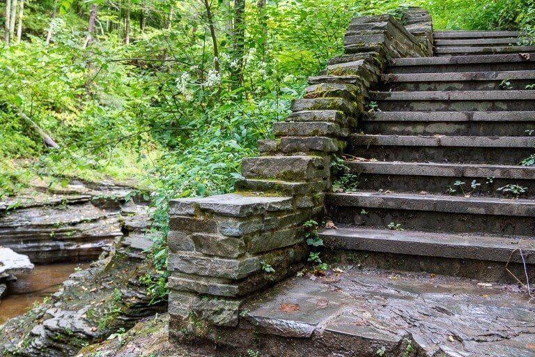 Stone staircase next to gorge in Ithaca ny
