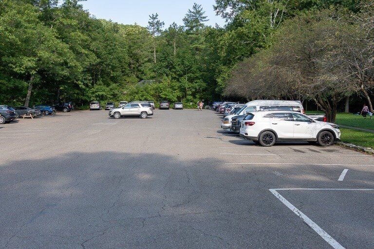 Upper entrance parking lot at Robert H treman state park New York in the finger lakes region