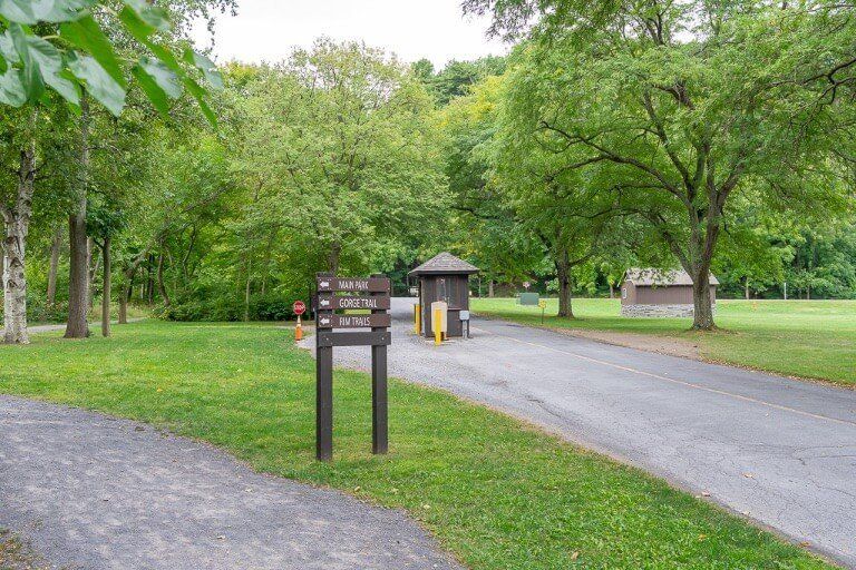 Main entrance with a pay station at the state park