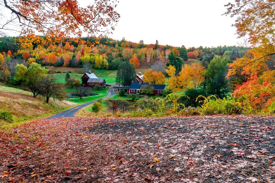 Sleepy Hallow farm famous fall foliage picture near woodstock vermont united states