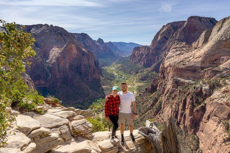 Mark and Kristen where are those morgans at the summit of Angels Landing hike in zion national park with incredible view behind