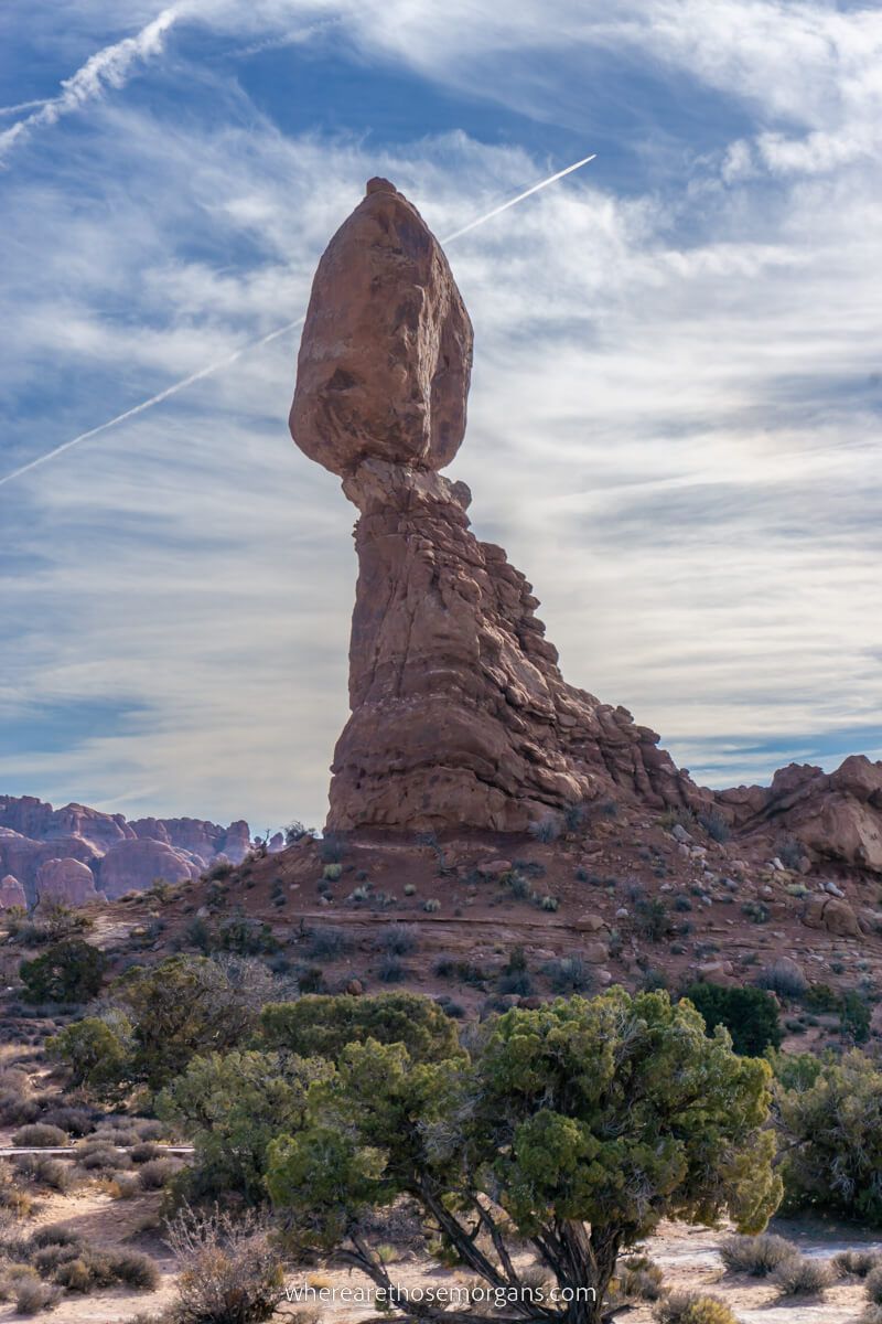 Balanced Rock in Arches national park Utah huge formation with boulder on top