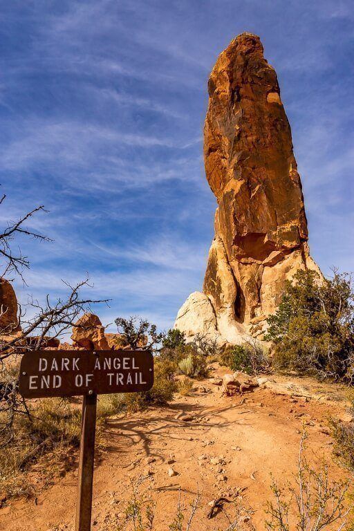 Dark Angel Spire is at the end of devil's garden trail huge sentinel tower of rock
