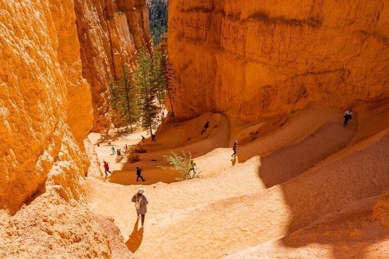 Navajo loop trail switchbacks in bryce canyon make for awesome photography opportunities but shadows are cast all day