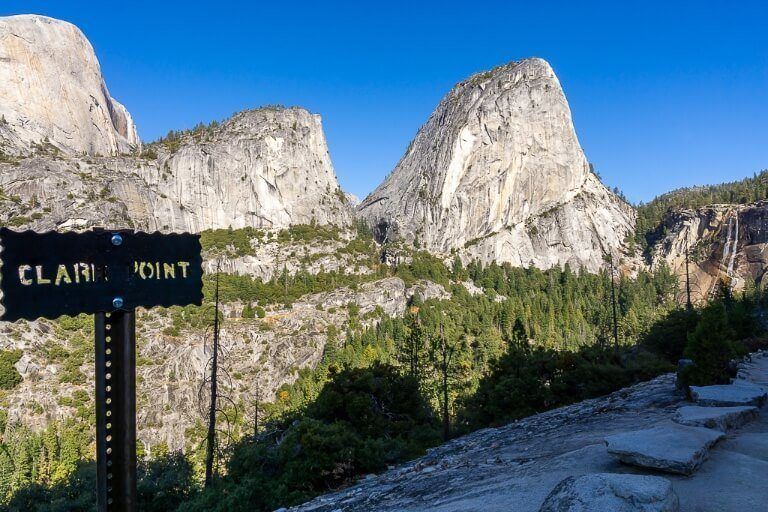 View from clark point looking back over john muir and mist trails at yosemite national park