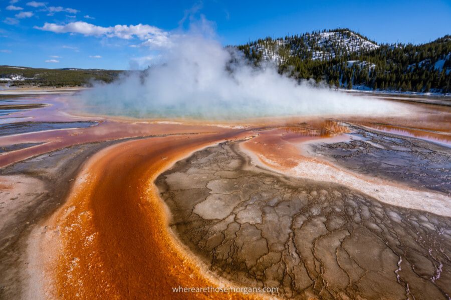 Vibrant colors of Grand Prismatic Spring one of the most popular places to visit in Yellowstone located near west entrance and airport