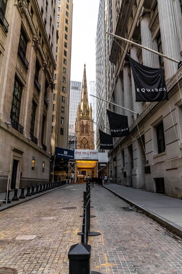 Trinity Church from Wall Street is one of the most well known things to do in lower manhattan new york city