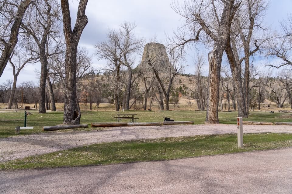 Belle Fourche River Campground in Devils Tower National Monument Wyoming empty camping site