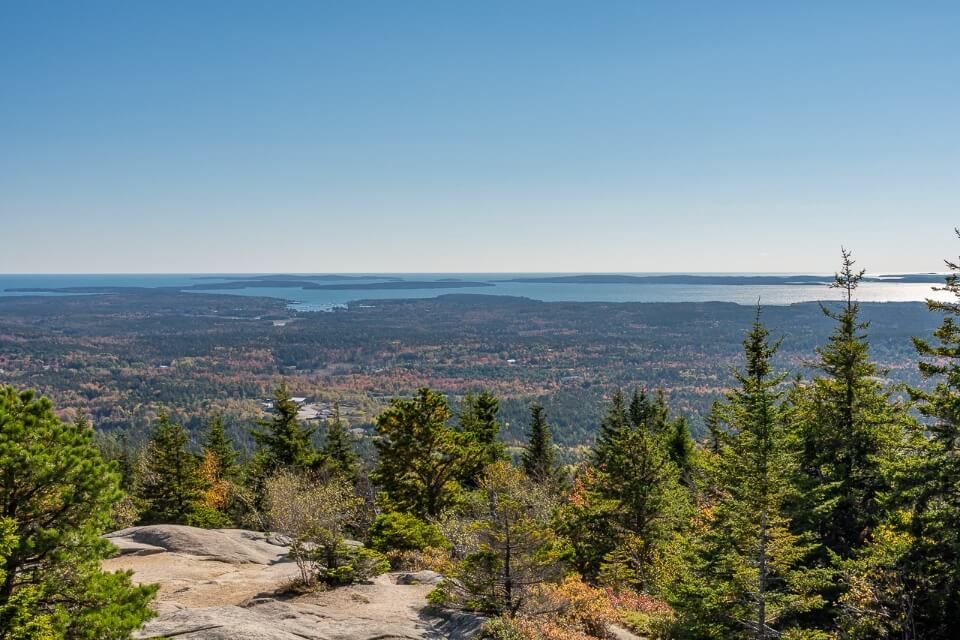 View over Maine from the summit of Cadillac Mountain one of the best hikes in acadia national park