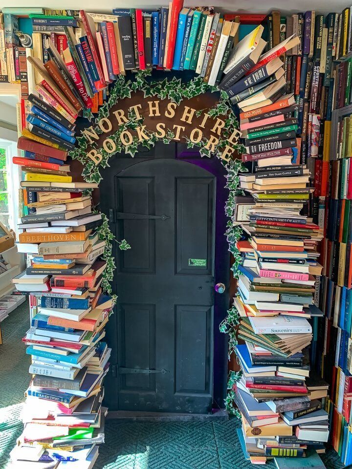 Northshire bookstore arched doorway made of books popular touristy stop in manchester VT