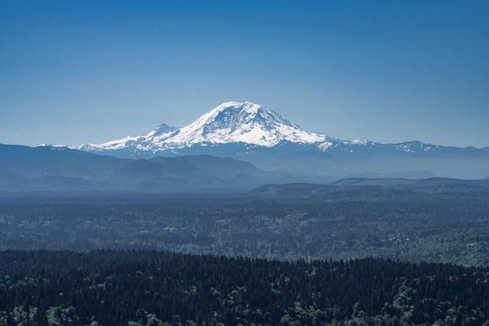 Awesome shot of Mt Rainier from the summit of poo poo point trail near seattle in washington