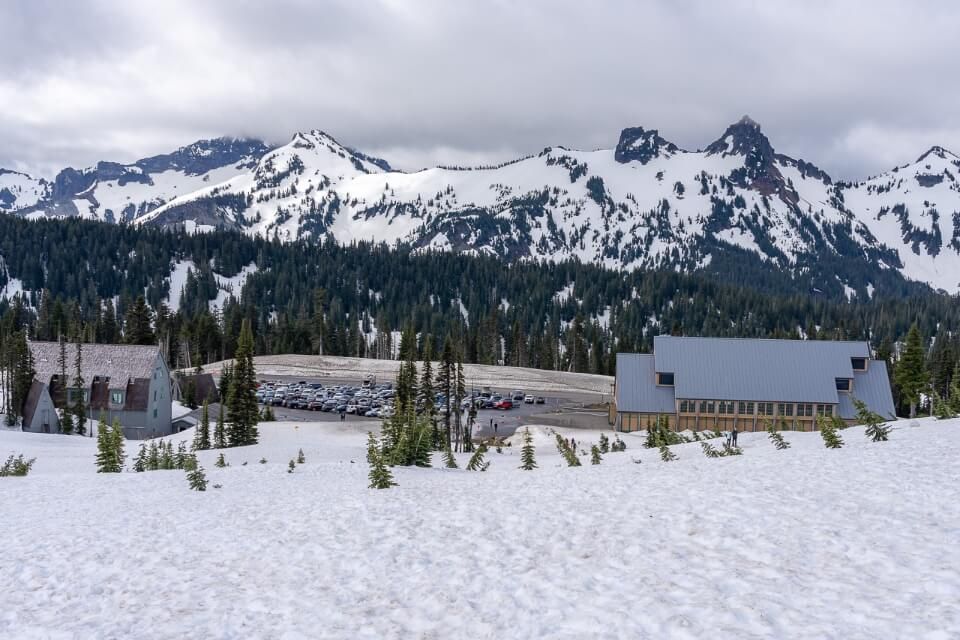 Parking lot and visitor center at national park in washington
