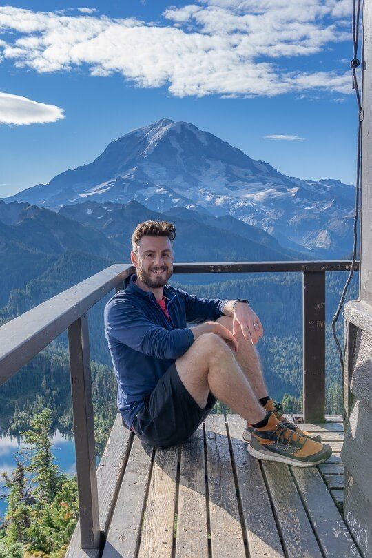 Where Are Those Morgans at the summit of Tolmie Peak Trail sat on fire watchtower overlooking mount rainier and lake eunice