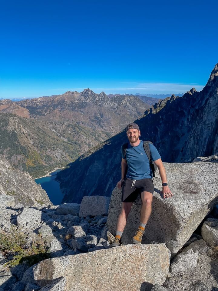Mark at the top of Aasgard Pass with Colchuck Lake below