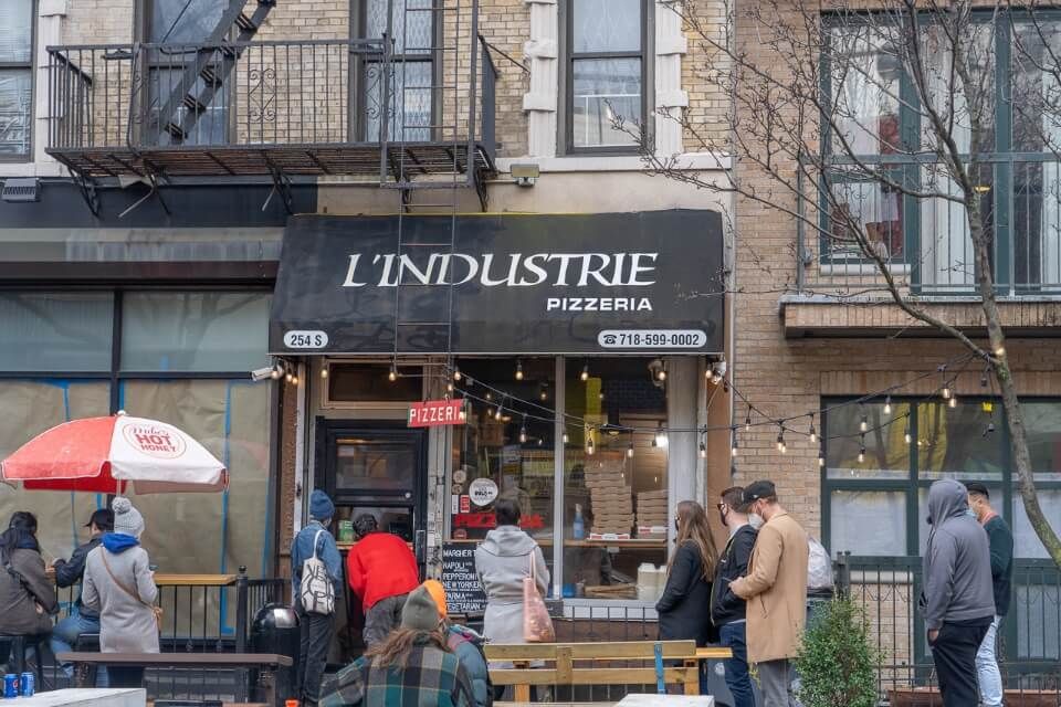 Long line outside of L'Industrie in Williamsburg