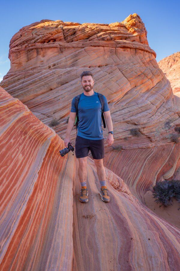 Hiking photographer at The Second Wave in Arizona