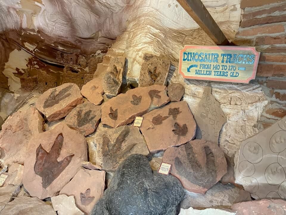 Dinosaur prints in rocks a collection found inside Moqui Cave in Kanab Utah