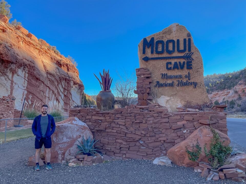 Moqui Cave Entrance sign near kanab utah on highway 89 in late afternoon