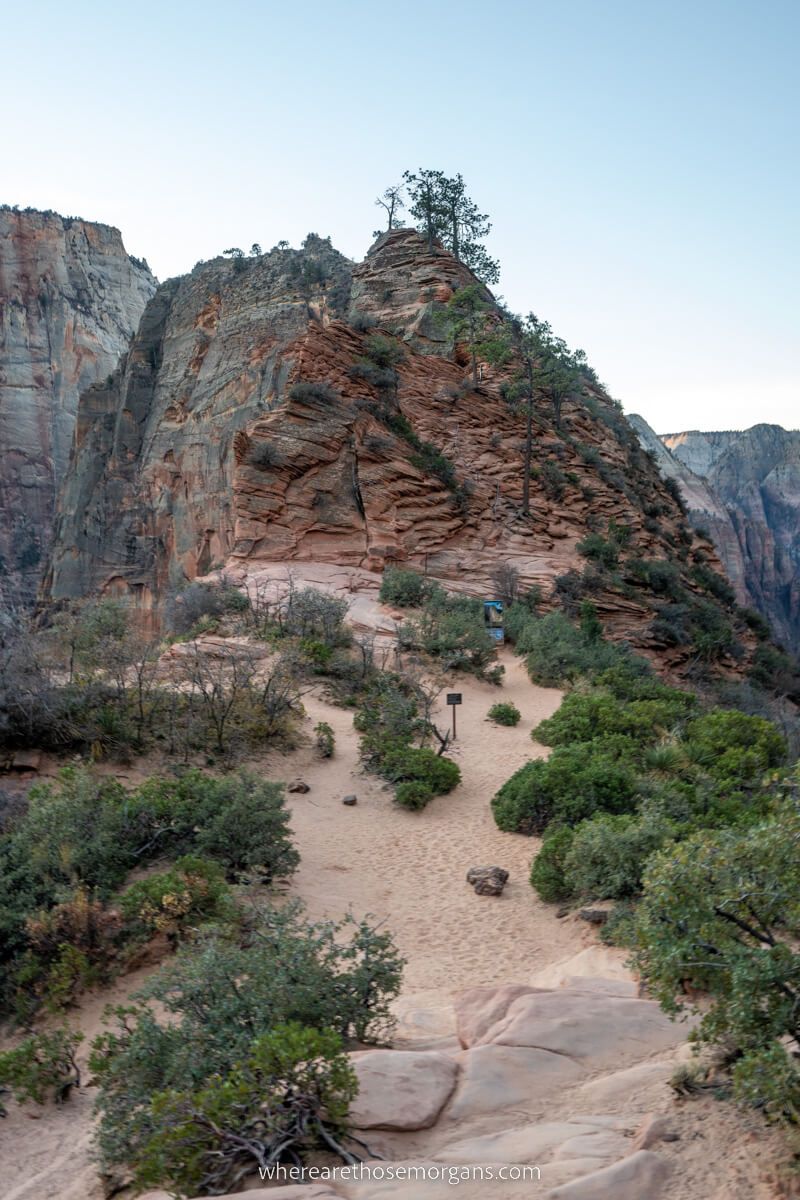 Scout Lookout sandy staging area for taking on Angels Landing hiking in Zion national park
