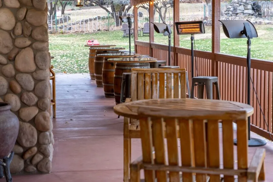 Barrels on a porch at a winery