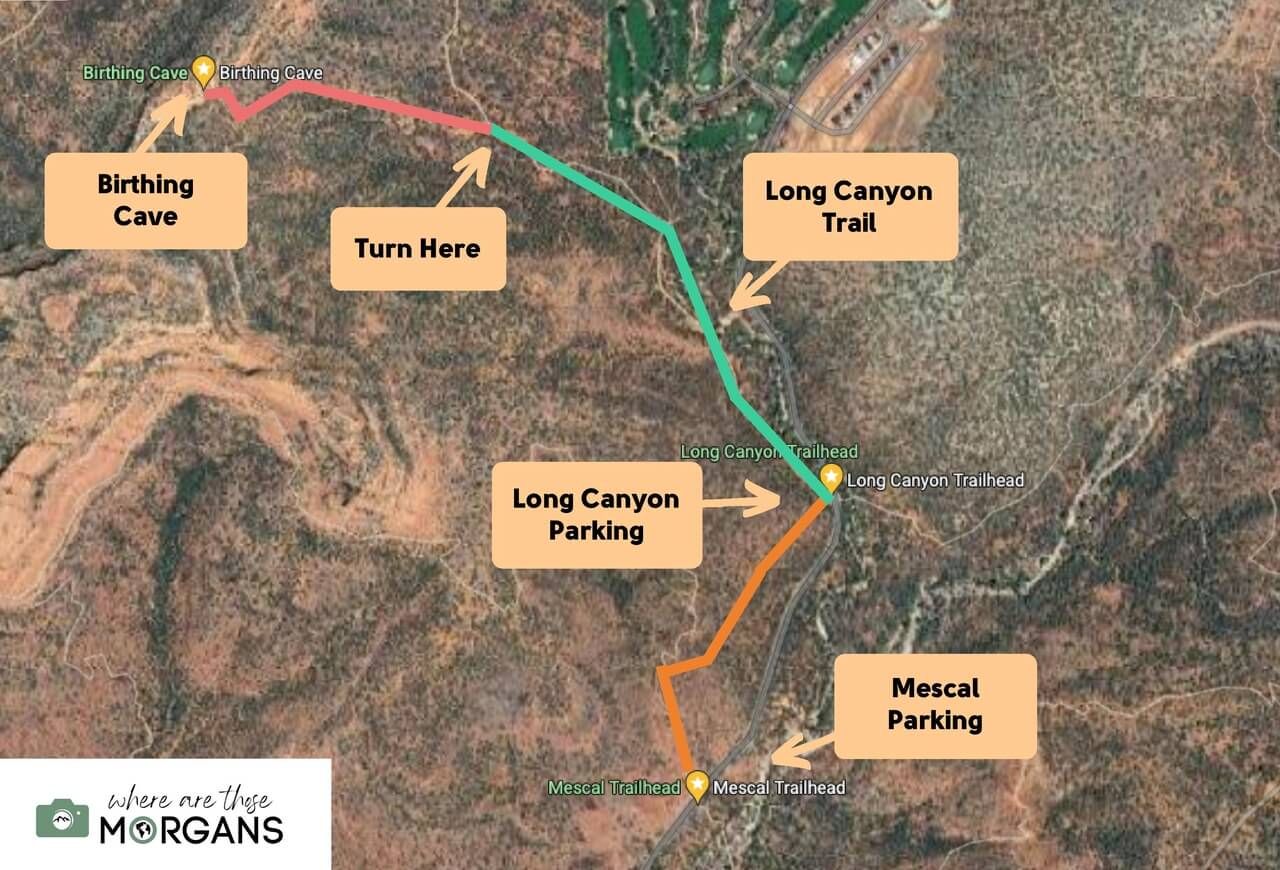 Map of the Birthing Cave hike in Sedona Arizona