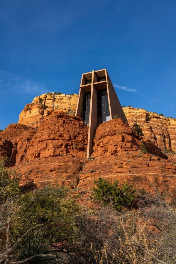 Front view of the Chapel of the Holy Cross in Sedona