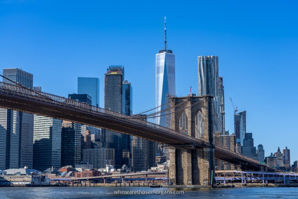 Lower Manhattan skyline with the famous Brooklyn Bridge