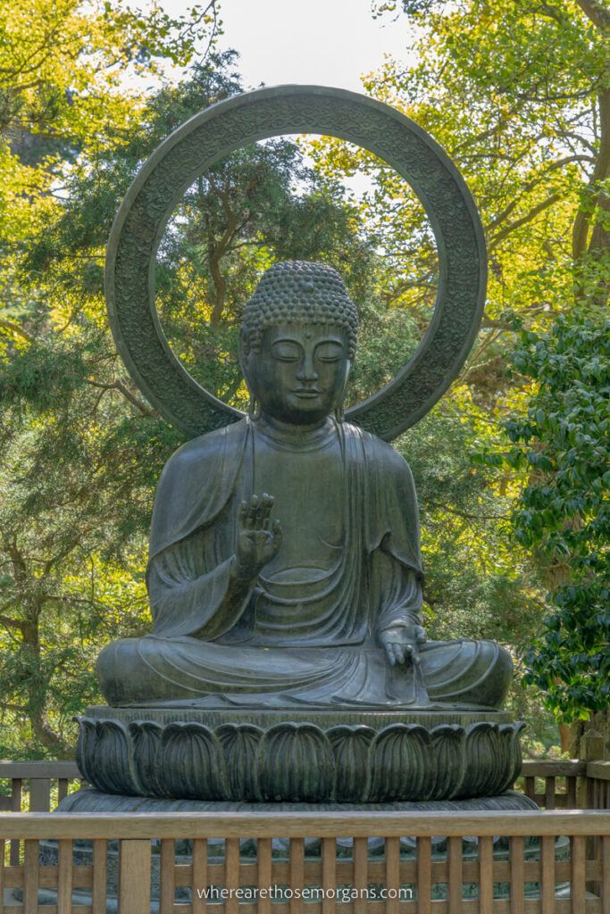 Large bronze Buddha statue in the San Francisco Japanese Tea Garden