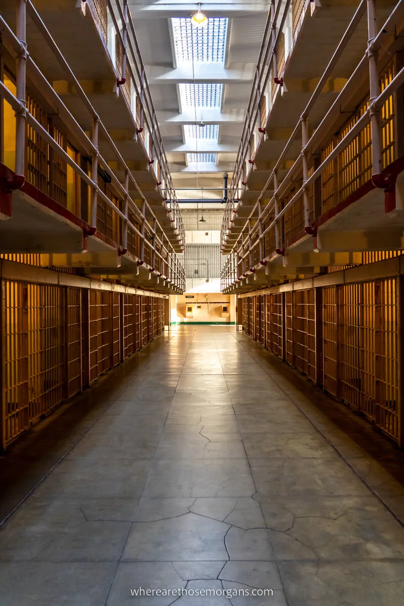 Row of empty cells in the Alcatraz prison