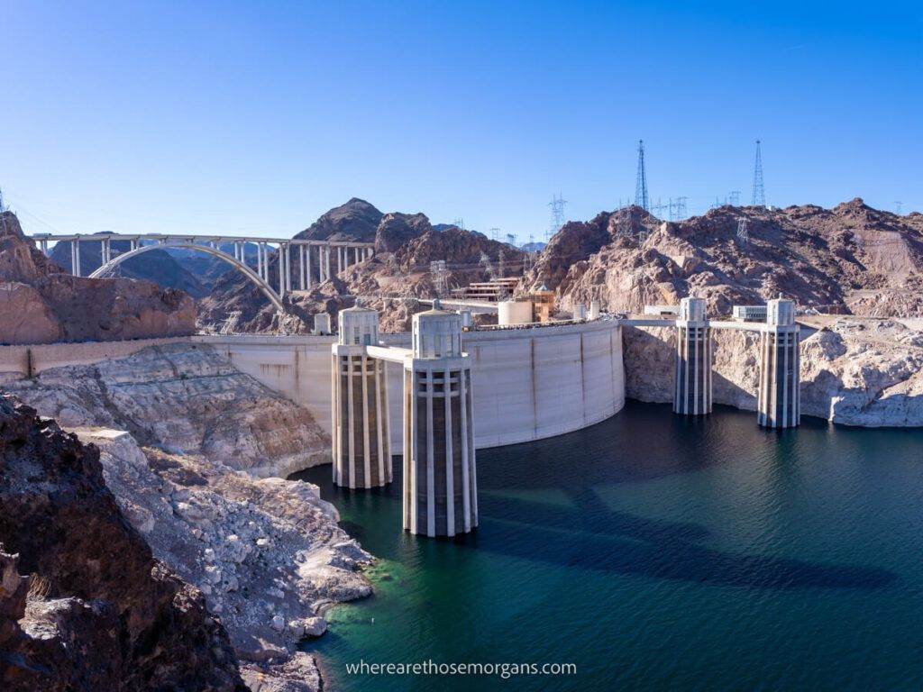 Hoover Dam with low water levels near Las Vegas Nevada